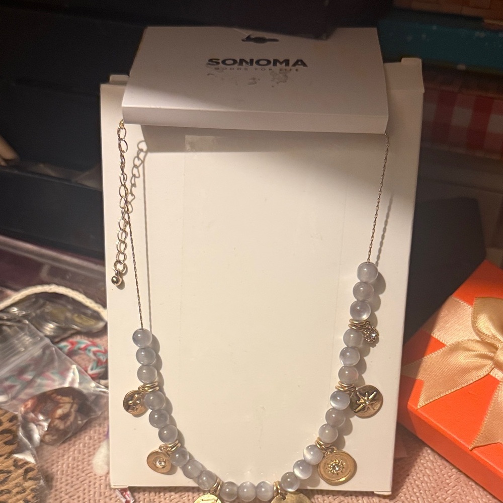SONOMA Gray Beaded Necklace with Gold Charms